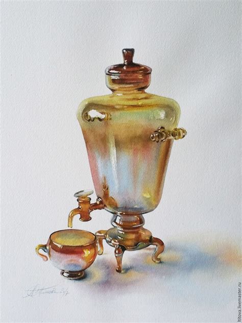 Купить или заказать акварель "Стеклянный самовар" /не оформлена/ в ...