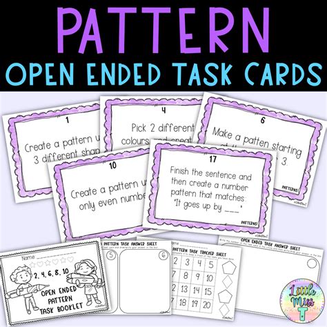 Pattern Task Cards Open Ended Math Questions Shapes Colors Numbers