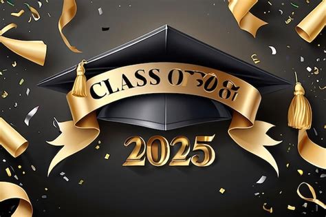 Classe de 2025 fundo chapéu de graduação confete fita dourada