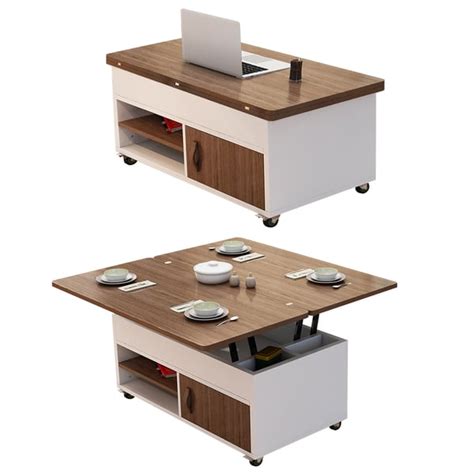 Table Basse Multifonction Extensible En Bois Massif Contemporaine Avec