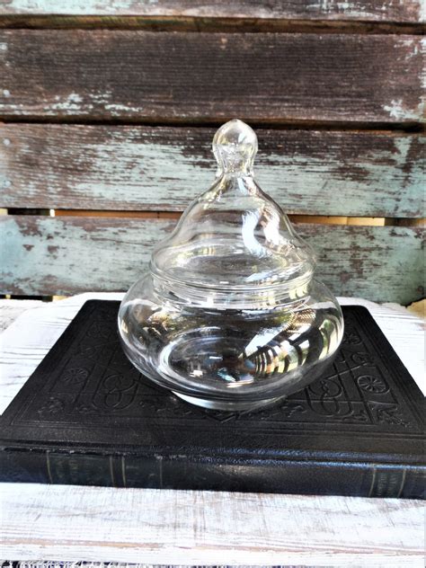 Vintage Glass Jar Clear Round Apothecary Canister Large Knob Lid Mid Century Terrarium Mod