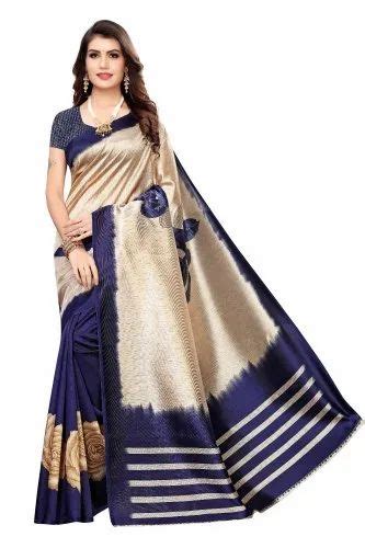 Zoya Textile Printed Big Rose Party Wear Silk Saree 6 3 M With Blouse