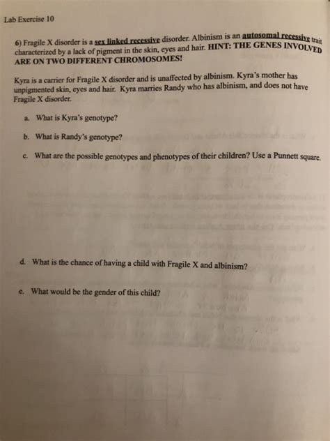 Solved Lab Exercise 10 6 Fragile X Disorder Is A Sex Linked Chegg