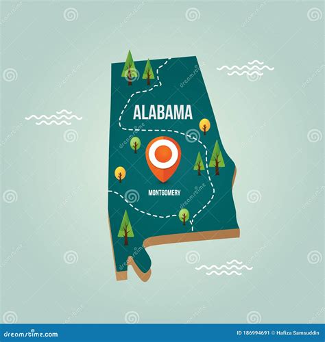 Alabama Map With Capital City Vector Illustration Decorative Design