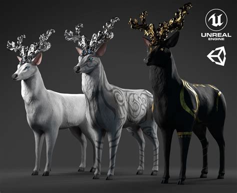 3d Model Fantasy Golden Deer Vr Ar Low Poly Cgtrader