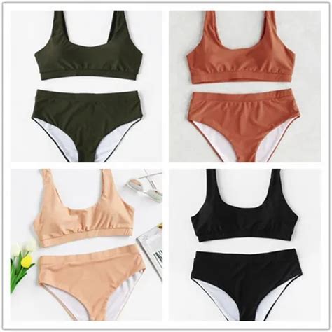Colour Bikini Set Women Swimwear High Waist Swimsuit Sexy Solid
