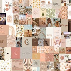 50 PCS Neutral Wall Collage Kit Cream Aesthetic Photo Collage Beige