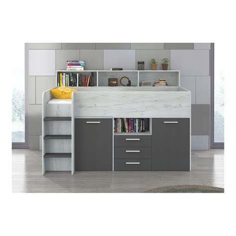 Lit Mezzanine 80x200cm avec échelle Placard Bureau amovible