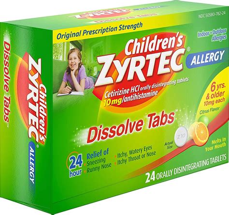 Childrens Zyrtec 24 Hour Dissolving Allergy Relief Tablets With 10 Mg