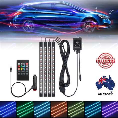 4pcs 12v 12led Car Rgb Led Interior Strip Lights And Wireless Remote