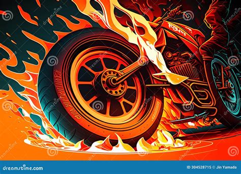 Motorcycle Wheel In Flames Motorcycle On Fire Vector Illustration