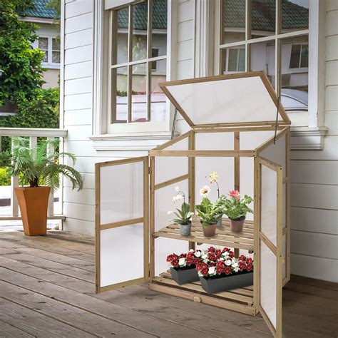 Costway Garden Portable Wooden Greenhouse Cold Frame Raised Plants Shelves Protection