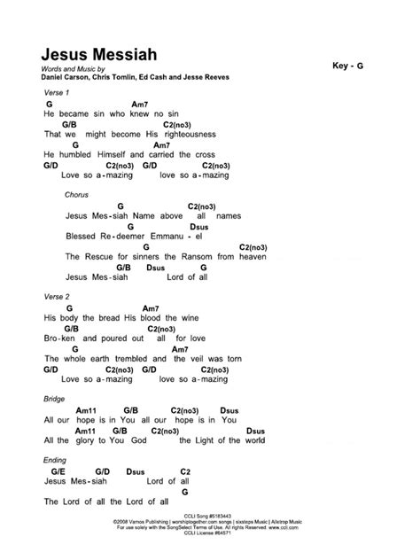 Jesus Messiah - Chord Sheet - Key G - 3 | PDF