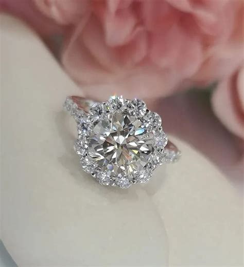 3 70 Tcw Round Diamond Halo Engagement Ring Cluster Diamond Ring CVD