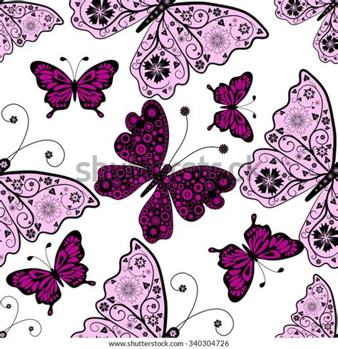 Seamless Pattern Pink Purple Butterflies Vector Stock Vector Royalty Free 340304726 Shutterstock