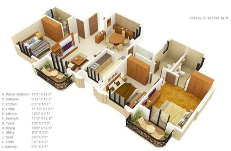 三居室全屋定制的3D平面设计展示