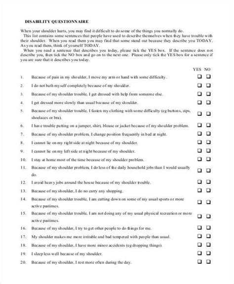 Free 8 Sample Disability Questionnaire Forms In Pdf Ms Word