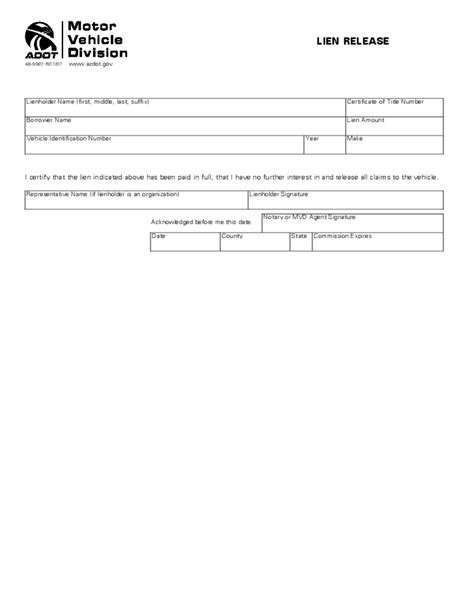 Simple Lien Release Form Free Download