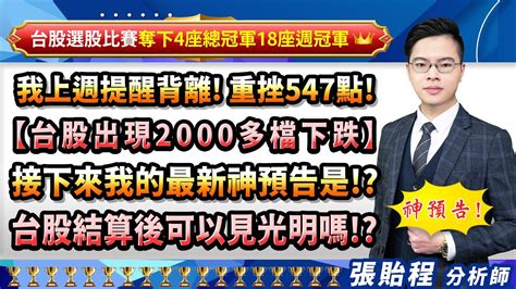 2024 04 16 【我上週提醒背離 重挫547點 【台股出現2000多檔下跌】接下來我的最新神預告是 台股結算後可以見光明嗎 】張貽程分析師 外資超錢線 Youtube