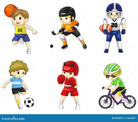 Cartoon Male Athlete Icon In Various Type Of Sport Stock Vector Image