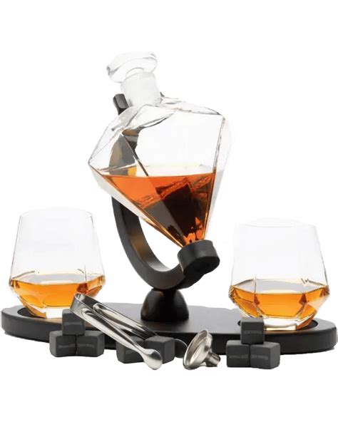 Buy Don Vassie Diamond Shaped Whiskey Decanter Set With 2 Glasses And A Luxury Wooden Stand