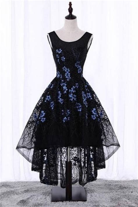 High Low Sleeveless Lace Homecoming Dress A Line Black High Low Prom