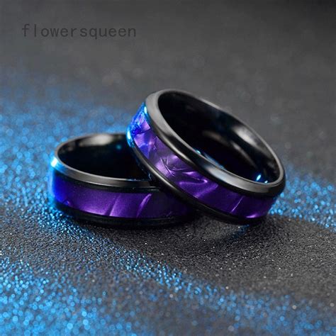 Flowersqueen Men S Ring Thin Blue Line Inside Black Brushed Band Men S