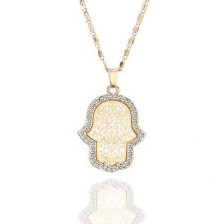 Necklace Pendant Crystal Dazzling Rhinestone Gold Plated Hamsa Hand