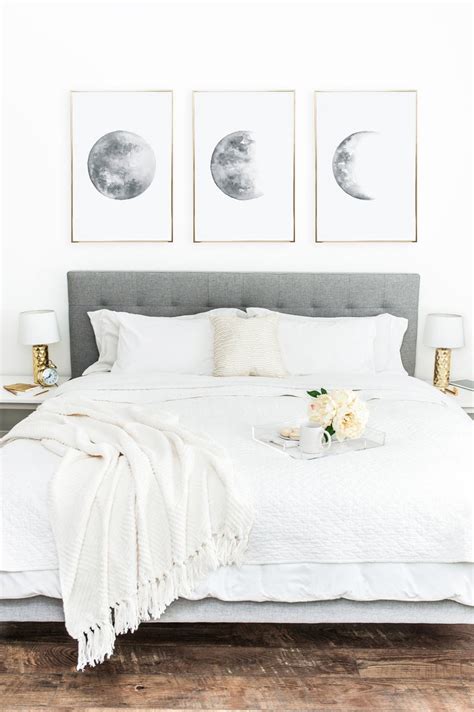 Moon Phases Print Set Grey Moon Poster Set Of Three Prints Etsy