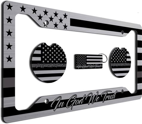 American Flag In God We Trust License Plate Frame Coasters Keychain Perfect