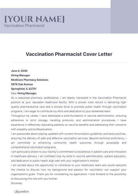 Free Vaccination Pharmacist Cover Letter Template Edit Online