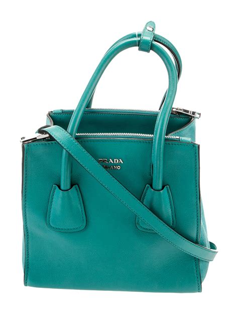 Prada Glace Calf Trimmed Scamosciato Mini Twin Pocket Tote Green