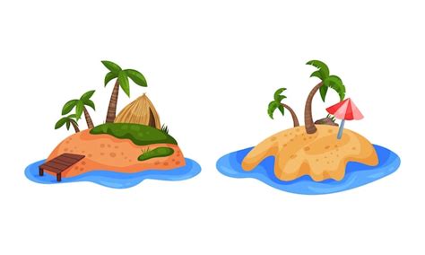 Premium Vector Tropical Islands With Palm Trees Surrounded By Ocean