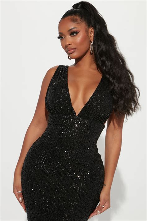 Every Woman Sequin Midi Dress Black Fashion Nova