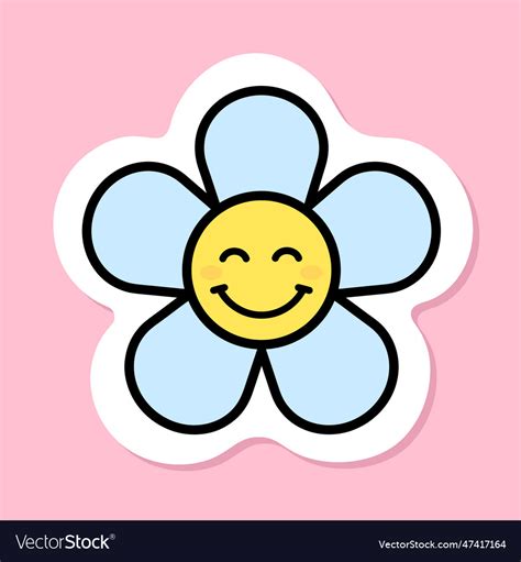 Daisy Flower With Smiling Eyes Emoji Sticker Vector Image