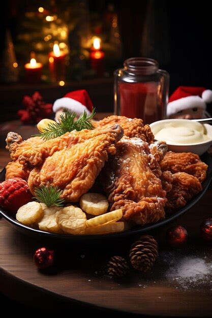 Premium Ai Image Photoshoot Of Fried Chicken With Christmas Lights