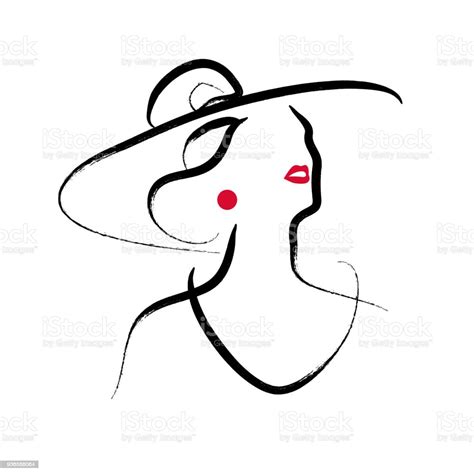 Vector Artistic Hand Drawn Stylish Young Lady Portrait Isolated On