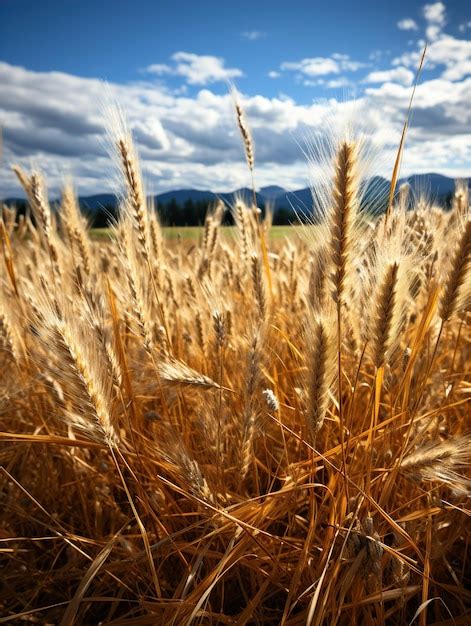 Wheat Field With Mountains In The Background Premium Ai Generated Image