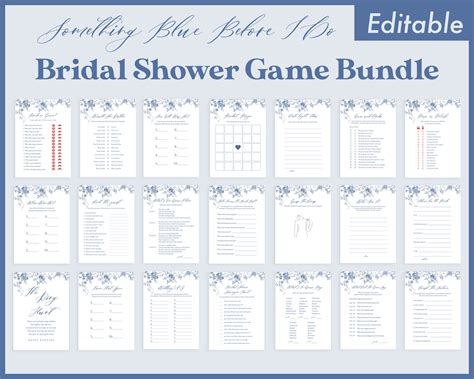 Something Blue Bridal Shower Games Bundle Blue Floral French Bridal