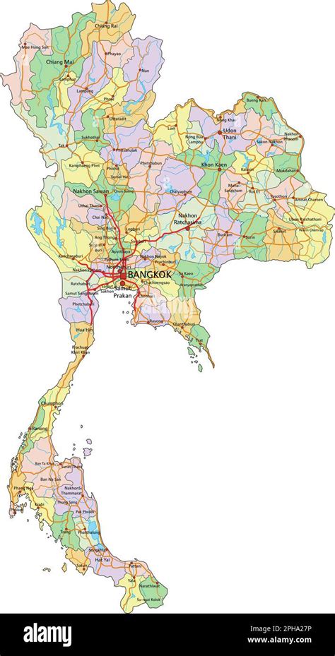 Thailand Highly Detailed Editable Political Map With Labeling Stock