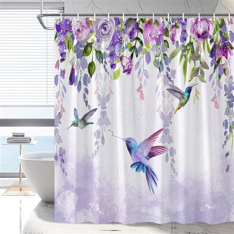 Hummingbird Flower Shower Curtain Wisteria Purple Floral