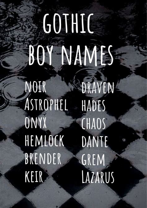 Gothic Boy Names Writing Inspiration Prompts Best Character Names