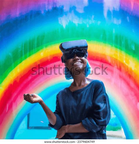 Happy Black Women Wearing Vr Headset Ai Generated Image