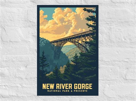 New River Gorge National Park And Preserve West Virginia Vintage Wpa