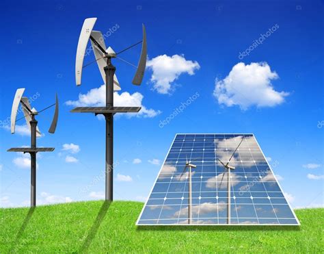 Solar Energy Panels And Wind Turbines Stock Photo By Vencav 60295679