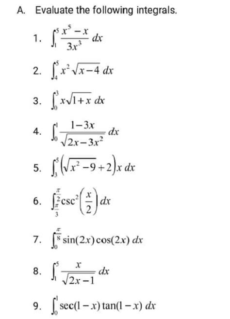 Answered Evaluate The Following Integrals 1 Dx… Bartleby