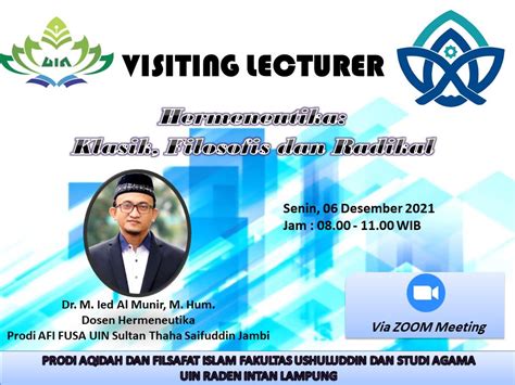 Visiting Lecturer Program Studi Aqidah Dan Filsafat Islam Uin Ril