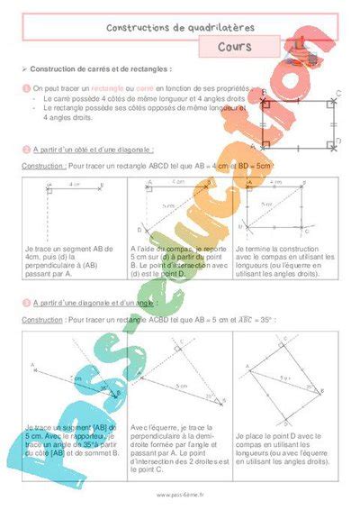 Constructions De Quadrilat Res Cours De G Om Trie Pour La Me Pdf