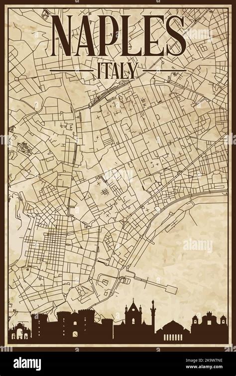 Hand Drawn Downtown Streets Network Printout Map Of Naples Italy Stock