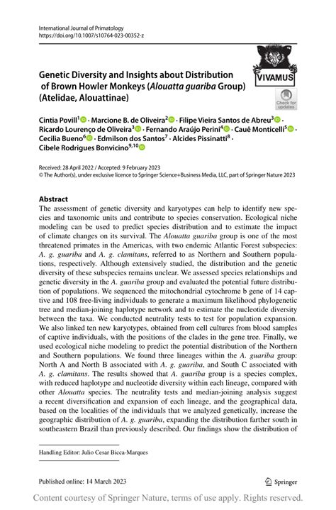 Genetic Diversity and Insights about Distribution of Brown Howler Monkeys (Alouatta guariba ...